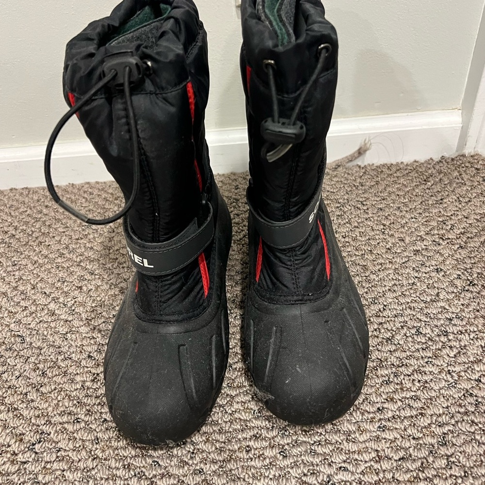 FLASH SALE!! Sorel Black and Red Rain & Snow Boots Waterproof size 6 kids